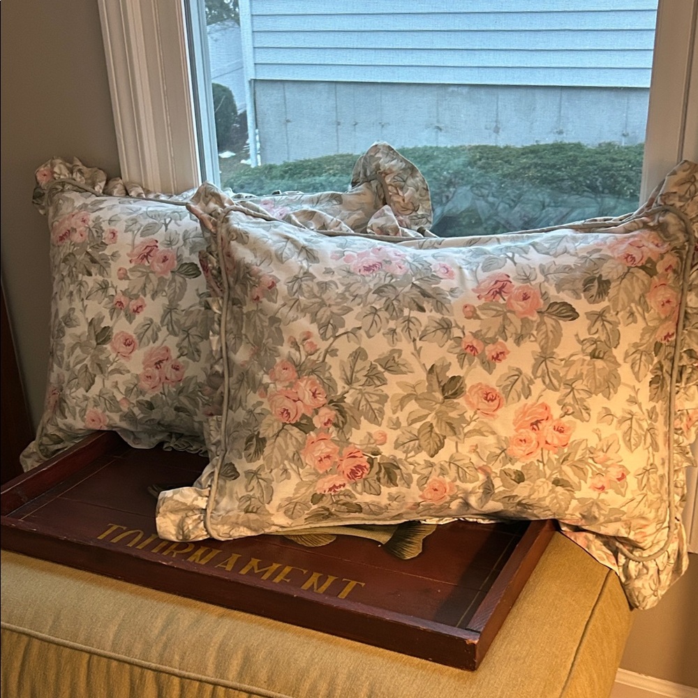 Laura Ashley vintage Floral Pillow Shams with Ruffle Trim